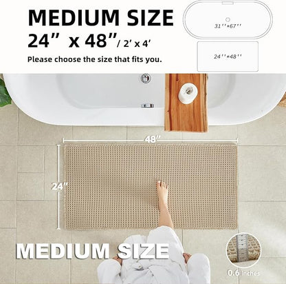 TYUU Waffle Bath Mat, Boho Bathroom Rugs Non Slip, 48x24 Pale Beige | Super Absorbent Quick Dry Bath Rug, Non-Slip Backing, Soft Waffle Washable Farmhouse Bathroom Mats, Tub, Shower & Home Decor
