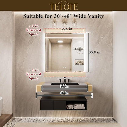 36 x 36 Square LED Mirror Backlit, Beveled Bathroom Mirror with Backlight, Safe Tempered Glass, 3 Color Temperature, Defogger, Dimmable, Smart Bathroom Mirror, Wall-Mounted Vanity Mirrors