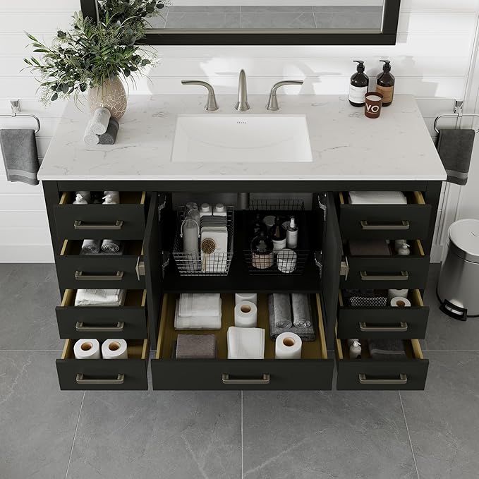 Eviva Aberdeen 54 in. Espresso Single Sink Bath Vanity with Carrara Quartz Top and Undermount Porcelain Sink
