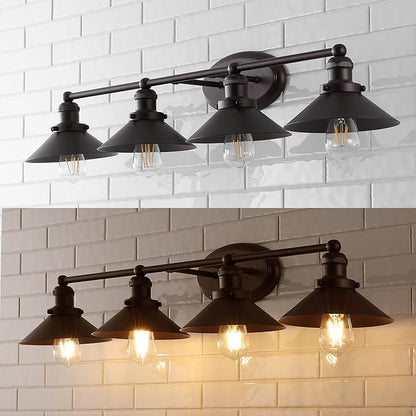 JONATHAN Y 36.25" Oil Rubbed Bronze 4-Light Industrial Farmhouse Metal Vanity Light Wall Sconce, Metal Shade for Bathroom Mirror, Kitchen, Entryway, LED Bulb Included (JYL7904A)