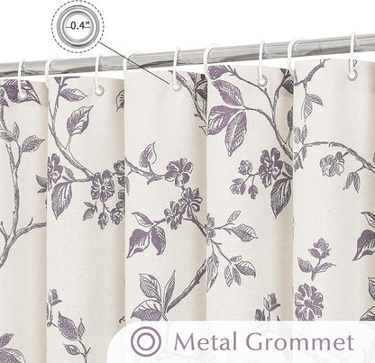 MitoVilla Long Shower Curtain Set 72 x 78, Cotton Floral Cottagecore Spring Shower Curtains for Bathroom, Modern Farmhouse Country Plant Leaves Bathroom Décor