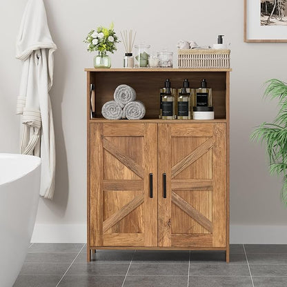 Homhedy Farmhouse Bathroom Storage Cabinet with 2 Doors, Toilet Paper Cabinet with Adjustable Shelves, Small Bathroom Cabinet for Kitchen/Laundry/Living Room, 11.8 x 23.6 x 31.5 Inches, Rustic Walnut