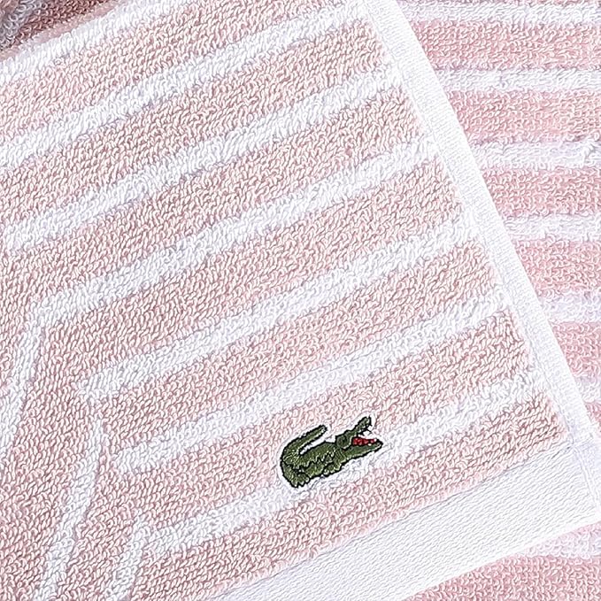 Lacoste Guethary Striped 6PC Towel Set – 100% Cotton, Reversible Design, Durable & Lightweight, Machine Washable – Light Pink, 2 Bath Towels (30"x54"), 2 Hand Towels (16"x30"), 2 Washcloths (13"x13")