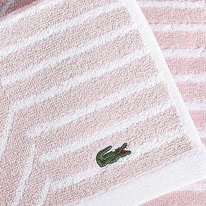 Lacoste Guethary Striped 6PC Towel Set – 100% Cotton, Reversible Design, Durable & Lightweight, Machine Washable – Light Pink, 2 Bath Towels (30"x54"), 2 Hand Towels (16"x30"), 2 Washcloths (13"x13")