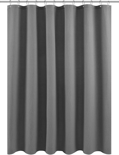Waffle Weave Fabric Shower Curtain, Spa, Hotel Luxury, Gray Pique Pattern, 71 x 72 Inches Decorative Bathroom Curtain