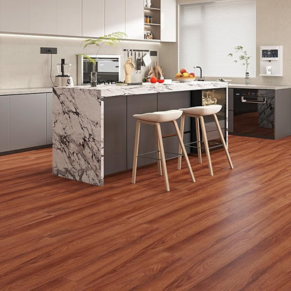 Hilarious Peel and Stick Vinyl Floor Tiles, Red Mahogany Wood 36 PCS 54 Sq.Ft Waterproof Stick On Flooring Self Adhesive Vinyl Flooring Stick on Tiles Vinyl Plank DIY for Bathroom Kitchen Living Room