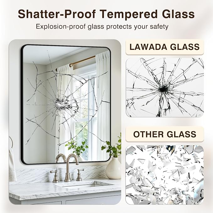 Vanity Bathroom Mirror, 40”x30” Black Bathroom Mirror for Over Sink | HD Tempered Glass, Anti-Rust Frame, Vertical or Horizontal, Wall Mirrors for Bathroom Sink, Living Room, Entryway, Bedroom
