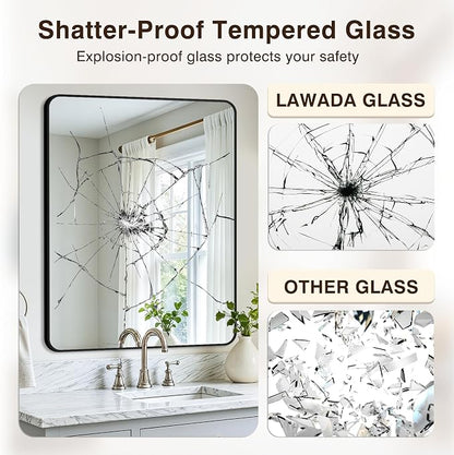 Vanity Bathroom Mirror, 40”x30” Black Bathroom Mirror for Over Sink | HD Tempered Glass, Anti-Rust Frame, Vertical or Horizontal, Wall Mirrors for Bathroom Sink, Living Room, Entryway, Bedroom