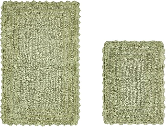 Better Trends Lilly Crochet Collection 100% Cotton 2 Piece Set (17" x 24" | 21" x 34") Bath Rug Set in Sage