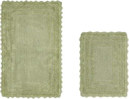 Better Trends Lilly Crochet Collection 100% Cotton 2 Piece Set (17" x 24" | 21" x 34") Bath Rug Set in Sage