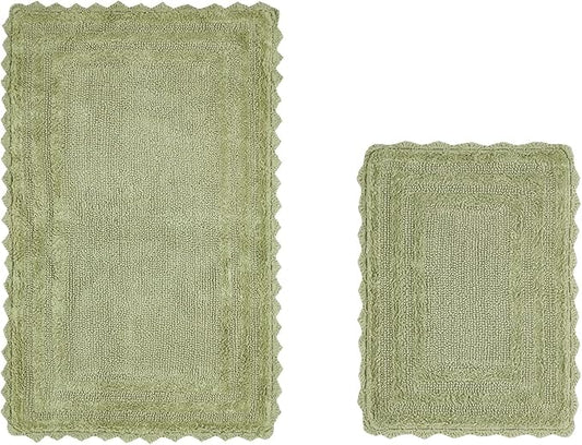 Better Trends Lilly Crochet Collection 100% Cotton 2 Piece Set (17" x 24" | 21" x 34") Bath Rug Set in Sage