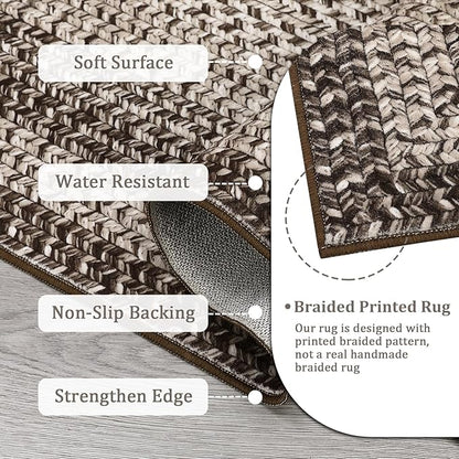Imitation Braided Collection-Print 4x6 Bedroom Washable Area Rug Dining Room Throw Carpet with Non Slip Rubber Backing, Farmhouse Soft Low Pile Rustic Accent Rug for Living Room Home Decor