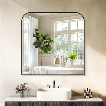 COFENY Bathroom Mirror, 30x30 inch Black Square Wall Mounted Mirror with Thin Frame, Bathroom Vanity Mirrors for Over Sink, Entryway, Living Room, Bedroom