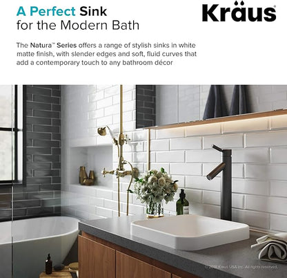 Kraus KSR-9MW Natura Bathroom Sink, Matte White