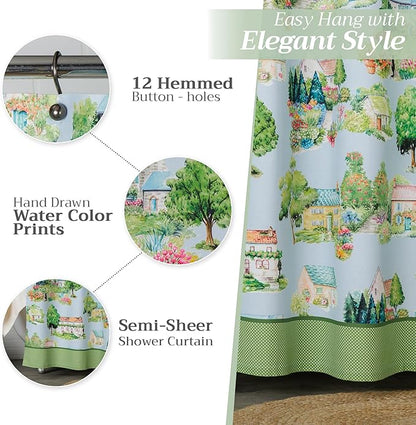 Maison d' Hermine Shower Curtain 100% Cotton One Panel 70"x72" Washable Fabric Shower Curtains for Bathroom, Easy Hanging with 12 Button Holes - Home Hotel Spa Easter Gifts (Gignac)