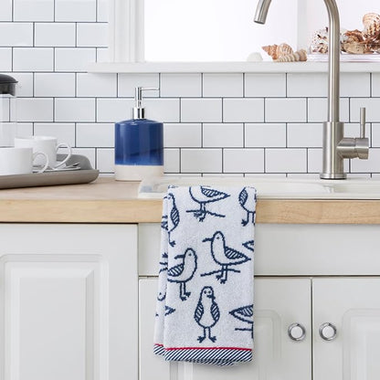 SKL Home Nautical Seagull Sam Hand Towel Set-2pc, Reversible, White | 100% Cotton. Plush & absorbent jacquard. Great for everyday & coastal décor in the bathroom, kitchen or bar.