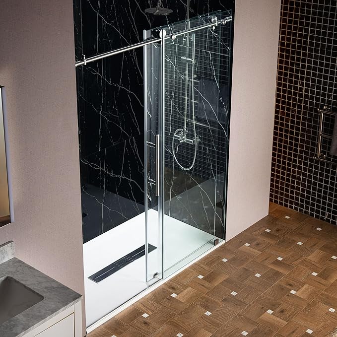 Woodbridge 57.5-60" Wx76 H Soft Close Frameless Shower Door,3/8"(10mm) Explosion-Proof Tempered Glass, Brushed Nickel Finish, BSDC6076-B