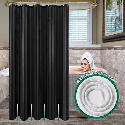 Biscaynebay Fabric Shower Curtain or Liner 72" by 72", Black Water Repellent Damask Stripes Bathroom Curtains Machine Washable