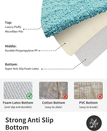 ILANGO Teal Bathroom Rugs 24" × 17" Small Non Slip & Super Absorbent Extra Thick Soft, Washable Bath Mat for Floor, Microfiber Plush Shaggy Bath Rug with Rubber for Bathtub Shower Room Sink