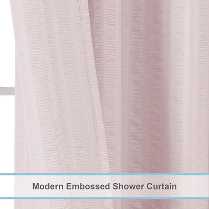 Aiyufeng Moga Extra Long Pink Shower Curtain 96 Inch Long, Embossed Texture Fabric Bathroom Shower Curtain, Large Hotel Bath Curtain with 12 Holes, 72Wx96H, Pink