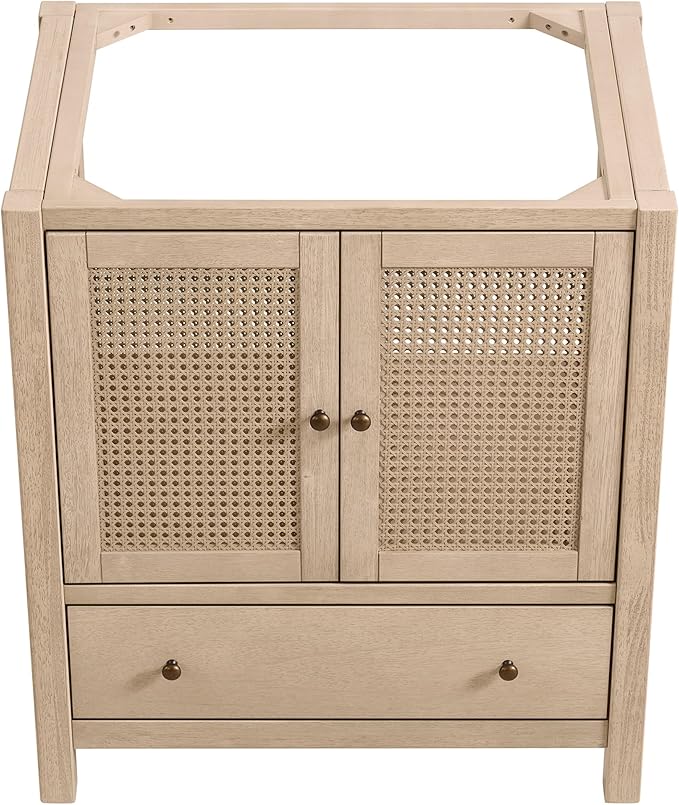 Alaterre Furniture Lucca Bathroom Vanity - Freestanding Cabinet Without Sink - 30 Inch Small Wood Bathroom Vanity with Large Drawer and Soft-Close Doors - Under Sink Cabinet Only (Natural)