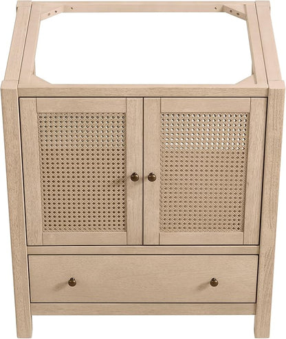 Alaterre Furniture Lucca Bathroom Vanity - Freestanding Cabinet Without Sink - 30 Inch Small Wood Bathroom Vanity with Large Drawer and Soft-Close Doors - Under Sink Cabinet Only (Natural)