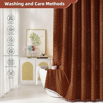 Siiluminisoy Orange Shower Curtain Vintage Boho Shower Curtain Textured Tufted Chevron Rust Shower Curtains for Bathroom 72" x 72"
