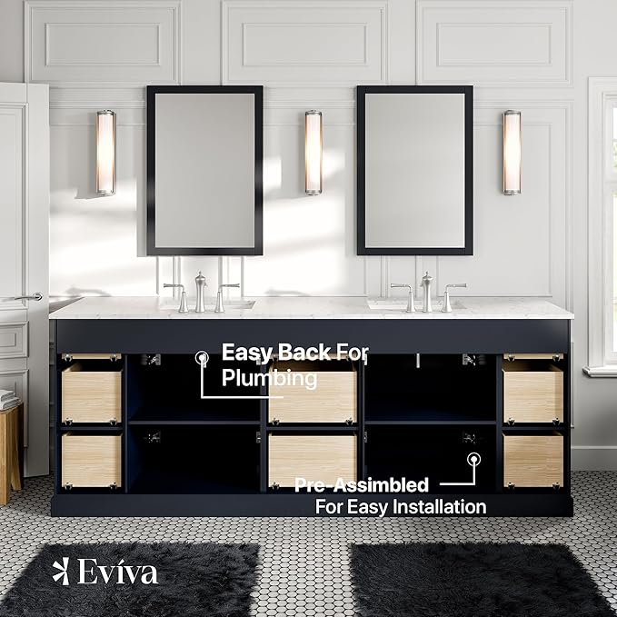 Eviva Epic 84 in. Double Sink Charcoal Gray Bath Vanity with White Carrara Quartz Top
