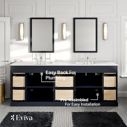 Eviva Epic 84 in. Double Sink Charcoal Gray Bath Vanity with White Carrara Quartz Top