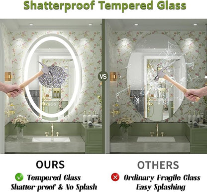 OKPAL Oval LED Mirror for Bathroom 40x30, Bathroom Mirror with Lights, Oval Lighted Bathroom Mirror, Anti-Fog, Shatter-Proof, Dimmable, Memory, 3 Colors (Front Lights + Backlit)