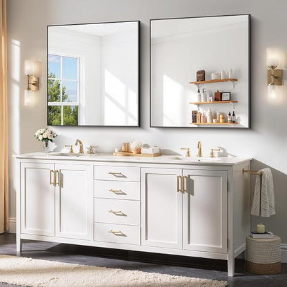YIROMAN Bathroom Mirror 36"x40", Matte Black Bathroom Mirror for Over Sink with Aluminum Frame, Rectangular Vanity Mirror with Right Angle, Wall Mirror Hangs Horizontal or Vertical, Shatterproof