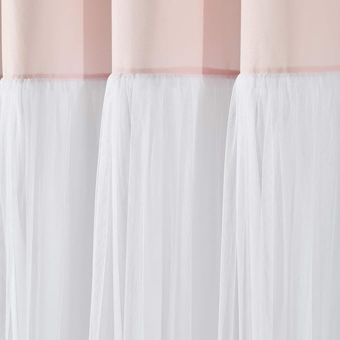 Lush Decor Tulle Skirt Colorblock Shower Curtain Single 72" W x 72" L Blush & White - Fabric Shower Curtains for Bathroom - Cute Bathroom Curtain
