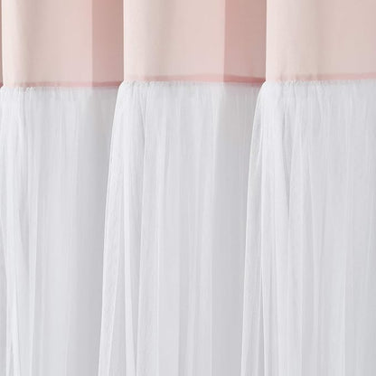 Lush Decor Tulle Skirt Colorblock Shower Curtain Single 72" W x 72" L Blush & White - Fabric Shower Curtains for Bathroom - Cute Bathroom Curtain