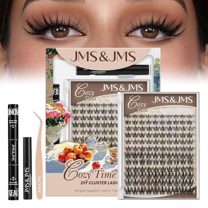 JMS&JMS Spike Lashes Kit, Anime Lash Clusters Kit, Manga Lash Extension Kit | C Curl 8-18Mix Invisible Band Lash Kit Natural Wispy Eyelashes Kit with Black Lash Bond and Seal, Remover at Home