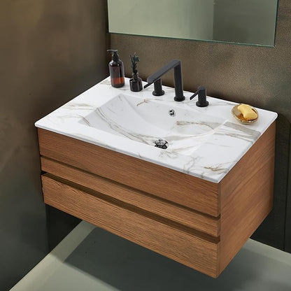 JONATHAN Y SNK1002C Ancillary 3-Hole 30 in. W x 18.25 in. D Classic Contemporary Rectangular Ceramic Single Sink Basin Vanity Top, White Marble Effect