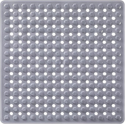 Yimobra Square Shower Floor Mat Non Slip, 21"X21" Machine Washable Bath Tub Mat, Soft on Feet, Bathmat with Drain Holes and Suction Cups, Fast Draining, Grey