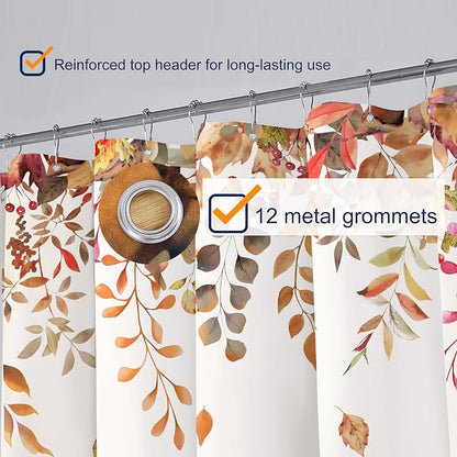 Fall Shower Curtain Set Autumn Pumpkin Eucalyptus Leaves Shower Curtains Rustic Waterproof Fabric Bath Curtains with 12 Hooks for Fall Home Bathroom Decor, 72 x 72 Inches