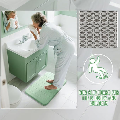 Yimobra Memory Foam Bath Mat, Super Soft Absorbent Bathroom Rug Non Slip 31.5x20 Inch, Quick Dry, Machine Washable Floor Carpet for Tub Shower, Home Decor Accessories, Pale Green