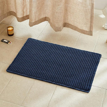 TYUU Waffle Bath Mat, Boho Bathroom Rugs Non Slip, 30x20 Navy Blue | Super Absorbent Quick Dry Bath Rug, Non-Slip Backing, Soft Waffle Washable Farmhouse Bathroom Mats, Tub, Shower & Home Decor