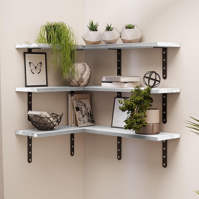 Lavish Home Floating Shelves - Set of 6 Shelves for Living Room, Kitchen, Bedroom, or Bathroom Decor - Wood Floating Shelves for Wall - Farmhouse Wall Décor (White)