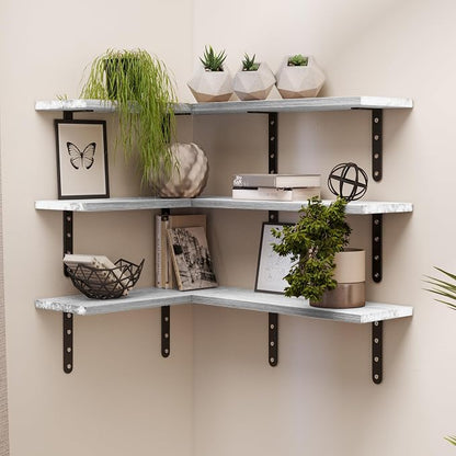 Lavish Home Floating Shelves - Set of 6 Shelves for Living Room, Kitchen, Bedroom, or Bathroom Decor - Wood Floating Shelves for Wall - Farmhouse Wall Décor (White)