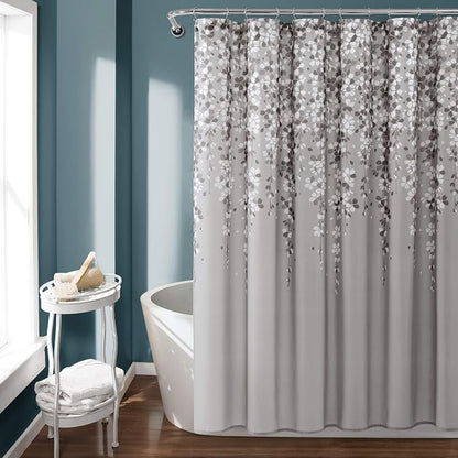 Lush Decor Weeping Flower Shower Curtain 72"W x 72"L Gray - Fabric Shower Curtains for Bathroom - Floral Bathroom Curtain - Cottage Core Decor