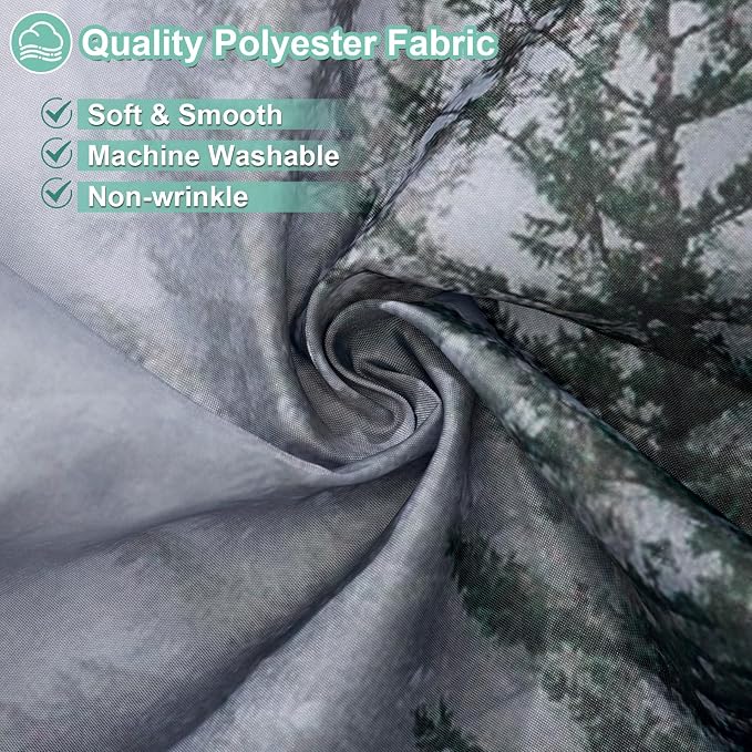 ORTIGIA 36x72 Misty Forest Stall Shower Curtain for Small Bathroom, Dark Green Half Size Narrow Nature Woodland Shower Curtain Set with Hooks, Waterproof Fabric Pine Tree Fog Magic Home Bath Curtain