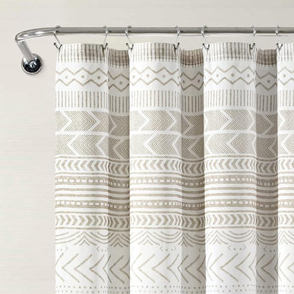 Lush Decor Hygge Geo Shower Curtain, 72" W x 72" L, Taupe/White - Curtain For Bathroom - Striped Bathroom Decor - Netural Color Home Accessories - White Home Accessories - Geometric Scandinavian Print