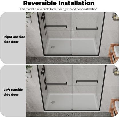 44-48" W x 72" H Semi-Frameless Shower Door, Double Sliding Glass Door with 5/16" (8mm) Clear Tempered Glass for Bathroom, Matte Black