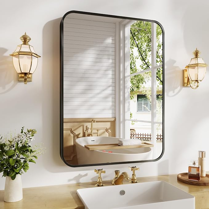 Koonmi Metal Framed Bathroom Mirror, 22"X30" Anti-Rust Bathroom Vanity Mirror, High-Definition Tempered Glass Bathroom Mirrors for Over Sink, Modern Decorative Wall Mirror for Restroom