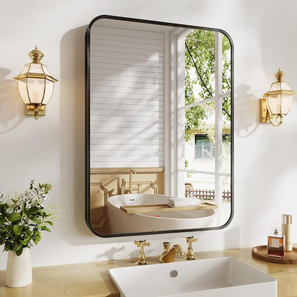 Koonmi Metal Framed Bathroom Mirror, 22"X30" Anti-Rust Bathroom Vanity Mirror, High-Definition Tempered Glass Bathroom Mirrors for Over Sink, Modern Decorative Wall Mirror for Restroom