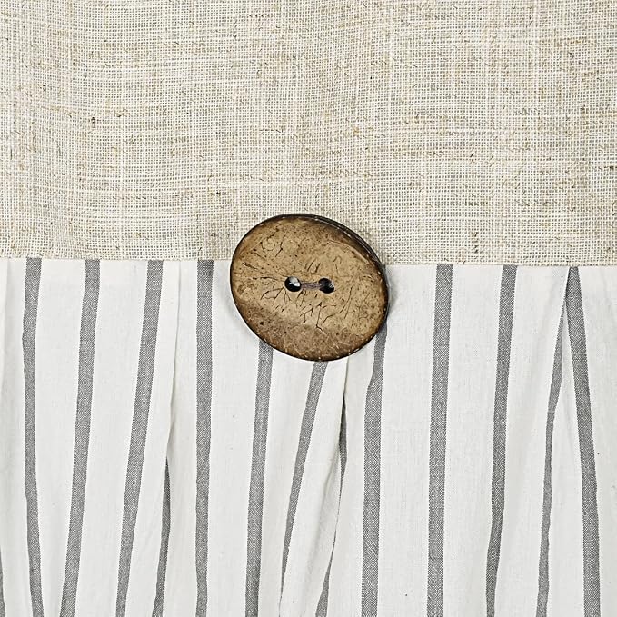 DOSLY Ides Farmhouse Shower Curtain, Beige and Gray Stripe, Button Curtain, Linen and Cotton Woven Fabric, Rustic Charm Country Chic Style, 72x96 in