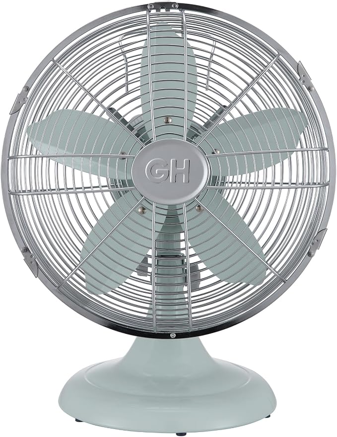 Good Housekeeping (92604) All-Metal 12" Retro Desk Office Table Fan with Wide Oscillation, 3-Speed Settings & Carrying Handle (Breezewave)