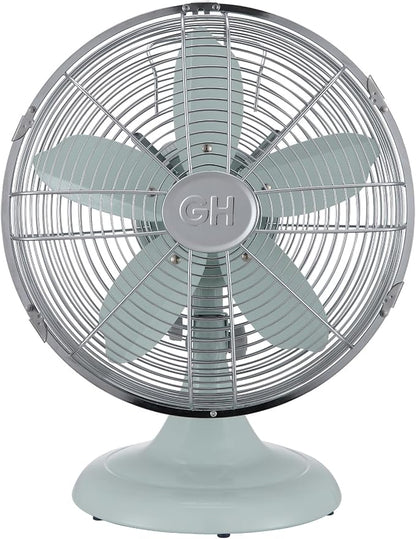 Good Housekeeping (92604) All-Metal 12" Retro Desk Office Table Fan with Wide Oscillation, 3-Speed Settings & Carrying Handle (Breezewave)